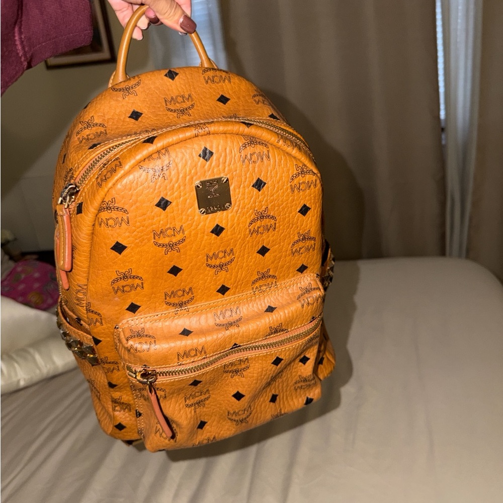 MCM Tan Backpack with Logo Pattern - image 1
